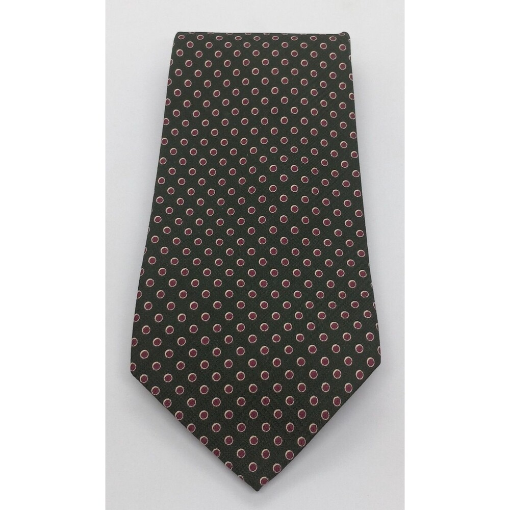 Polo Ralph Lauren Men's Tie. Green Silk Necktie Red & White Circles 57" x 4" EUC